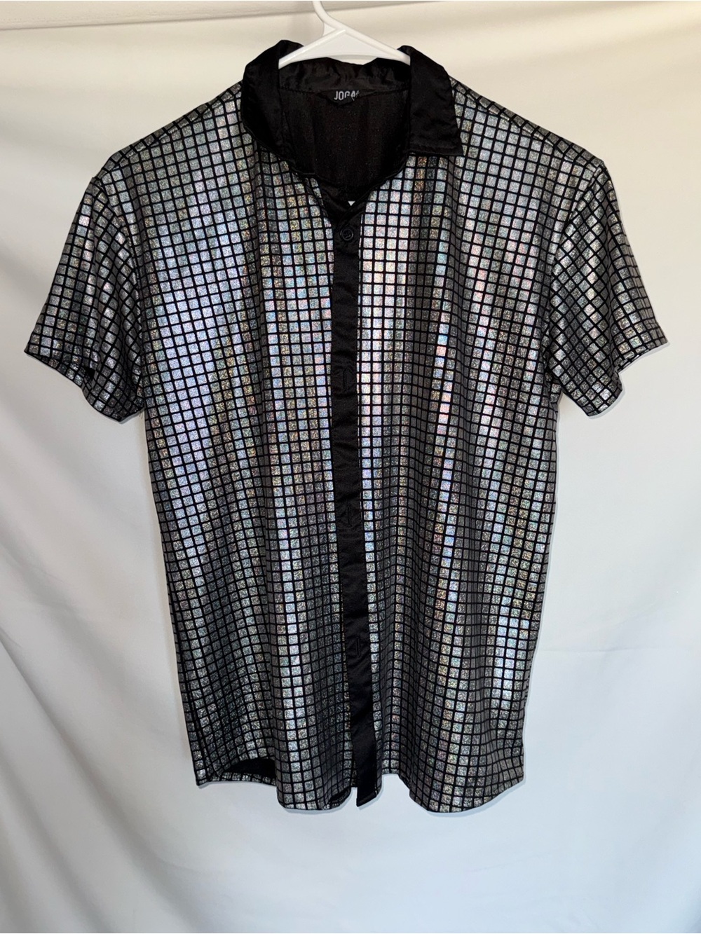 Kids Black and Silver Holographic Grid Button-Down Shirt